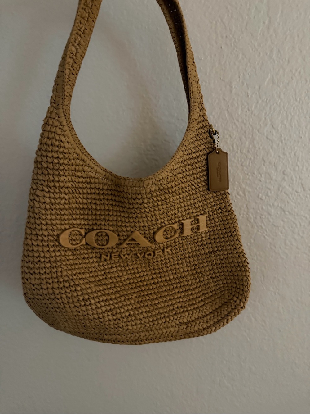 Coach Woven Straw Shoulder Bag in Tan